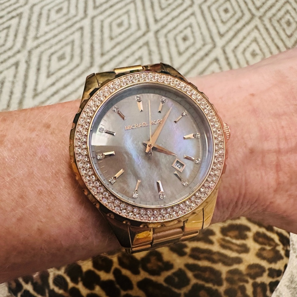 Michael Kors Rose Gold Watch with Crystal Bezel